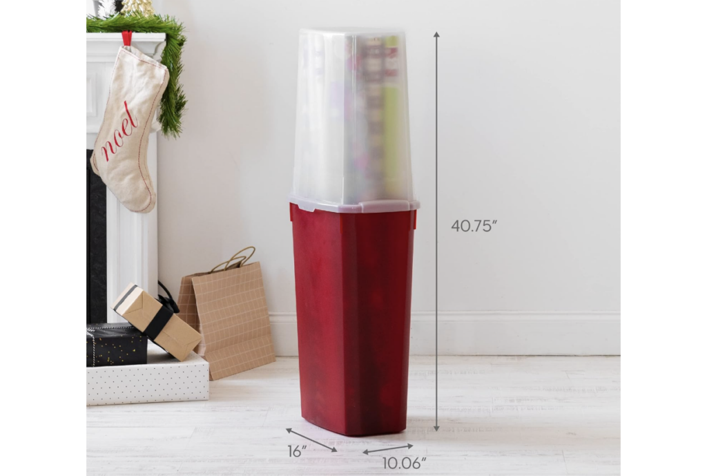 vertical wrapping paper storage container, christmas storage ideas